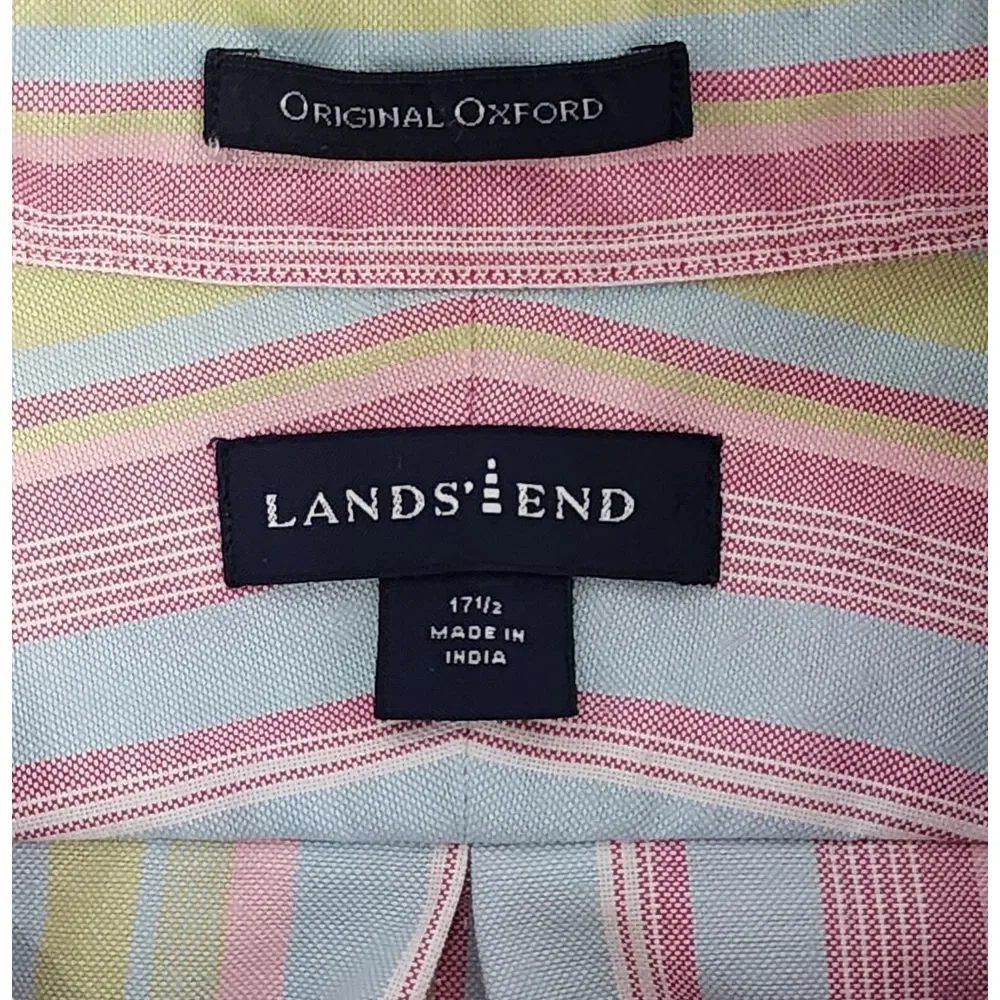 Lands End Men's Short Sleeve‎ Striped Multicolor Button Down Shirt Size L (17.5) - Picture 4 of 12